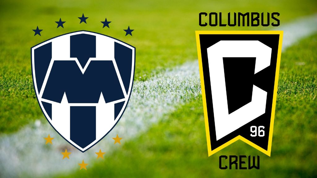 Logos enfrentados del “los Rayados” de Monterrey y Columbus Crew
