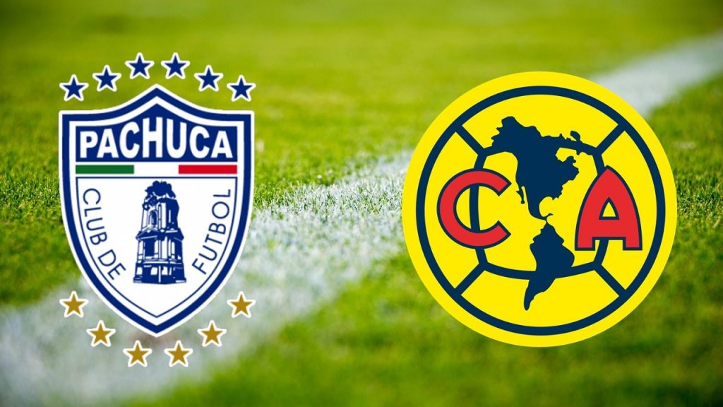 Logos enfrentados de los Tuzos del Pachuca y el Club América
