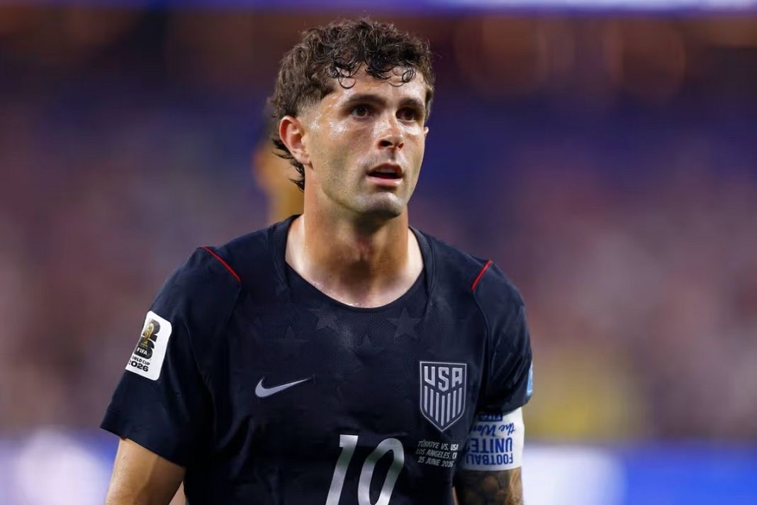 Imagem em plano fechado de Christian Pulisic pela Seleção dos EUA